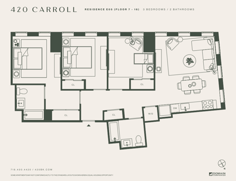 Floor plan for 3 beds, 2 baths, 1095 sqft